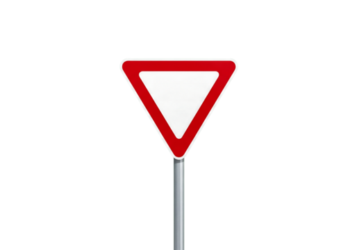 Yield right of way sign, stay safe and be aware of traffic regulations, red and white triangle road symbol, ensure vehicles merge carefully