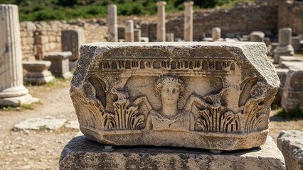 Ancient Roman Stone Carving in Ruins