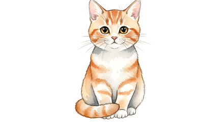 Obraz premium Cute Watercolor Cat PNG – adorable hand-painted cat illustration sitting calmly on white background.