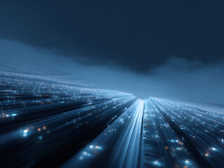 Abstract, futuristic network background featuring glowing blue lines and bokeh lights. Ideal for illustrating concepts like data, technology, and connectivity.