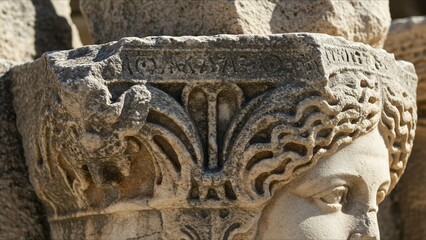 Ancient Stone Carving with Detailed Ornamentation