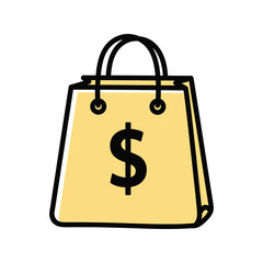 Shopping Bag with Dollar Sign Icon, Symbolizing Commerce, Retail, and Online Shopping