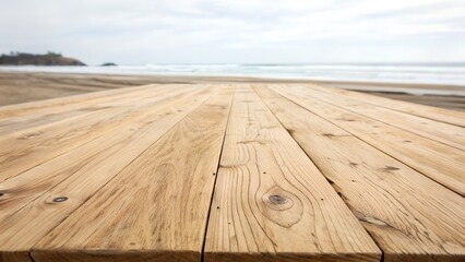 Imagine the possibilities with this stunning beachside wooden table backdrop perfect for product showcases and relaxing vacation vibes, ready for your vision