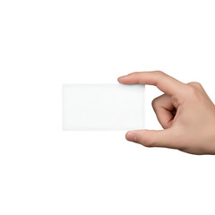 hand holding blank white business card isolated on transparent background