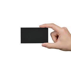 hand holding blank black business card isolated on transparent background