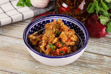 Grilled vegetables salad - Eggplant, tomato and pepper