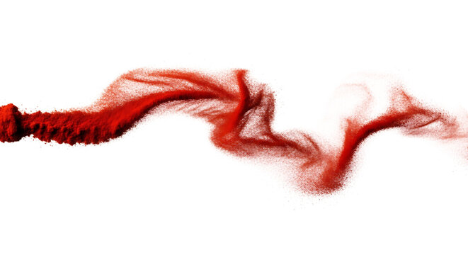 Abstract red particle stream flowing and swirling, isolated on transparent background