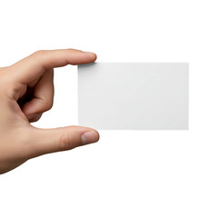 hand holding blank white business card isolated on transparent background