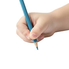 hand holding blue pencil isolated on transparent background