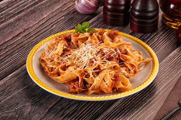 Italian pasta bolognese with beef minced meat