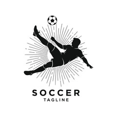 Fototapeta premium Dynamic silhouette soccer player action shot vintage retro style graphic vector