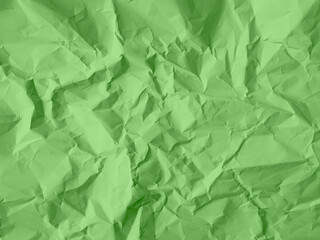 Green background crumpled paper scrapbook empty abstract backdrop, texture wrinkled card grunge sheet cardboard rough letter newspaper mockup cosmetic or eco system environment change natural