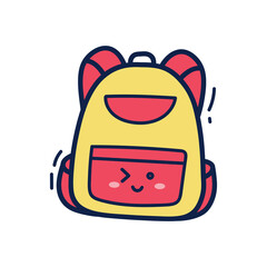 Yellow and Pink Cartoon Backpack with a Happy Face on the Front Pocket Set Against a Transparent Background
