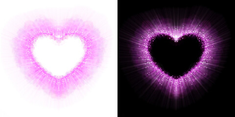 Pink heart shaped glitter effect frame, glowing and sparkling.