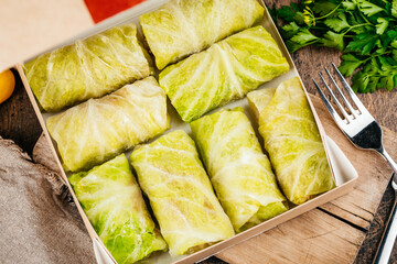 a roll of cabbage leaves stuffed with minced meat