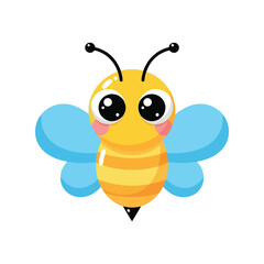 Cute cartoon bee flying with big eyes and blue wings adorable insect vector