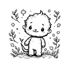 Whimsical baby creature illustration with starlight and foliage creating a cheerful and lovely