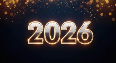 Sparkling 2026: Golden Bokeh and Silver Numbers on Dark Background