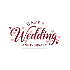 Fototapeta premium Happy wedding anniversary script calligraphy elegant hearts festive celebration greeting vector