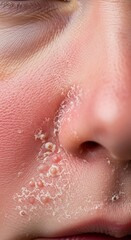 Fototapeta premium Facial Herpes Zoster Infection - A Close-Up View of Skin Blisters.