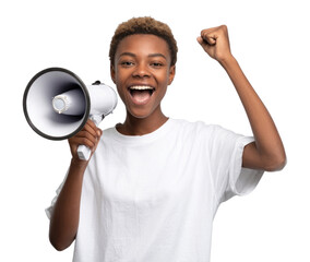 PNG Young woman with short background expressing enthusiasm.