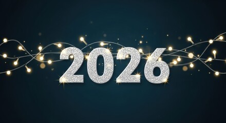 Sparkling 2026 New Year's Eve Celebration with Festive String Lights on Dark Backdrop