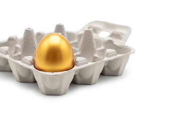 Golden Egg in Carton Isolated on White Background