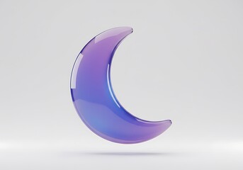 Glossy crescent moon in shades of purple and blue against a neutral background