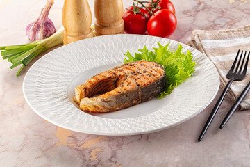 Gourmet grilled salmon fish steak