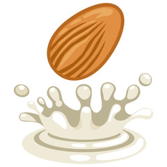 Vector icon of almond milk splash representing vegan drink, dairy alternative and healthy organic beverage concept.