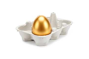 Golden Egg in Carton Isolated on White Background
