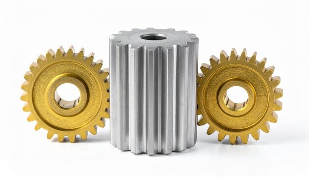 Precision-machined gear shafts, brass and steel components, mechanical engineering focus. - Powered by Adobe