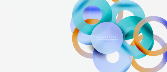 Abstract circles overlap, creating vibrant color gradients. Modern design, clean aesthetic, suitable for backgrounds, presentations.