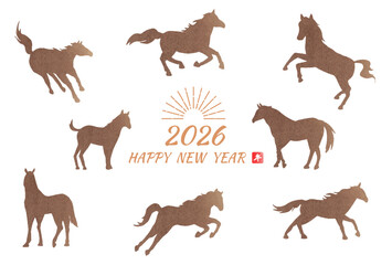 馬のシルエットの年賀状テンプレート