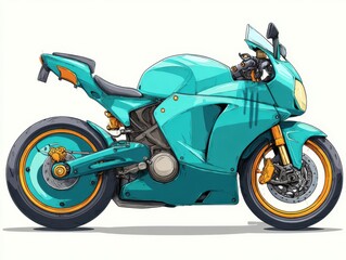 Obraz premium Teal and Orange Custom Motorcycle Illustration