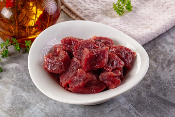 Diced raw beef meat cubes