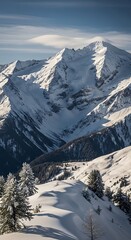 Snow-Capped Mountain Peak - A Winter Landscape in the Alps.