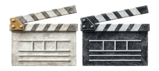 Fototapeta premium Vintage Style Movie Clapboard with Black and White Stripes on Transparent Background