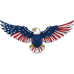 Majestic American Bald Eagle with Flag Patterned Wings Soaring.