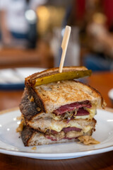 Grilled toast bacon sandwich served in the restaurant,