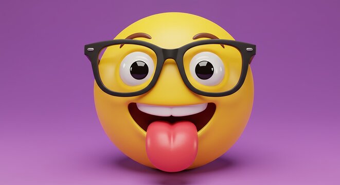 Smiling yellow face with glasses and tongue extended out