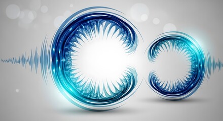 Abstract Circular Design - Blue Energy Waves and Concentric Patterns.