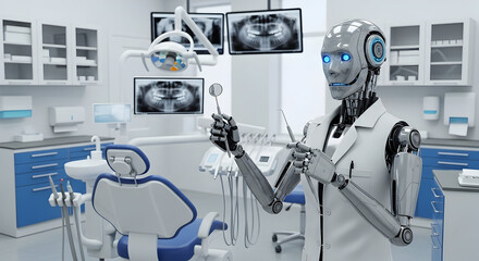 Robot dentist in a modern dental clinic