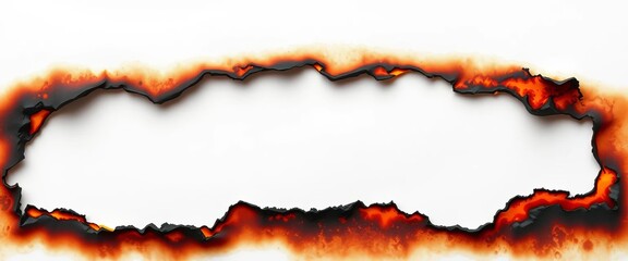 Obraz premium Cutout of burnt paper with a heavily scorched border, isolated on white, paper art, paper texture