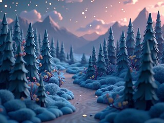 自然, 景色, 環境問題, 風景, 木, イラスト, 季節, 観光, 旅行, 山, 森, 空, 草, デザイン, 緑, 山脈, 夕方の森、夜の森、森林、川、道、