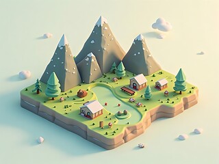 アイソメトリック, 3Dマップ, 地図, ゲームマップ, 自然, 景色, 環境問題, 森の中の家, ゲーム風景, ミニモデル, 風景, 木, ジオラマ, 3D, イラスト, 季節, 粘土, 建築, 観光, 旅行, 山, 森, 空, 太陽, パネル, 環境の, ビジネス, むら, 草, デザイン, 野原, 家, 町, 村, 村落, 集落, バカンス, くつろいで, 庭, ファーム, コテージ、