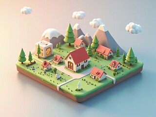 アイソメトリック, 3Dマップ, 地図, ゲームマップ, 自然, 景色, 環境問題, 森の中の家, ゲーム風景, ミニモデル, 風景, 木, ジオラマ, 3D, イラスト, 季節, 粘土, 建築, 観光, 旅行, 山, 森, 空, 太陽, パネル, 環境の, ビジネス, むら, 草, デザイン, 野原, 家, 町, 村, 村落, 集落, バカンス, くつろいで, 庭, ファーム, コテージ、
