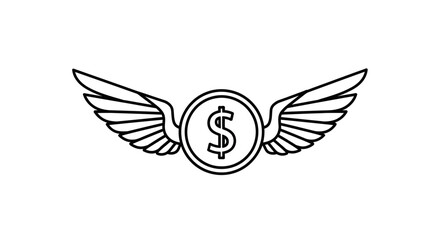 Flying Dollar Icon – Money with Wings Line Art Symbol for Finance and Expenses