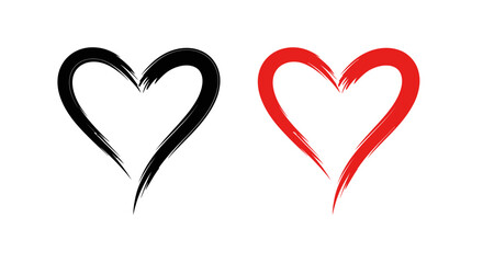 Abstract Brushstroke Heart Icons – Black and Red Minimalist Love Symbol Designs