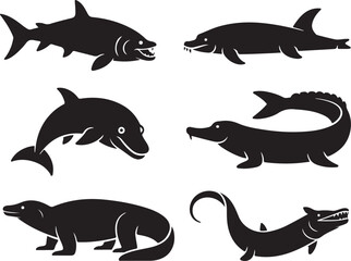 Fototapeta premium Marine creatures collection stylized icons